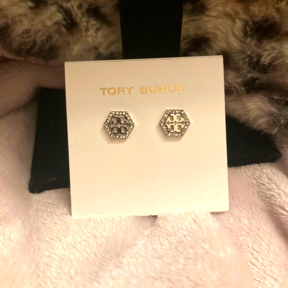 Tory Burch Crystal Logo Studs